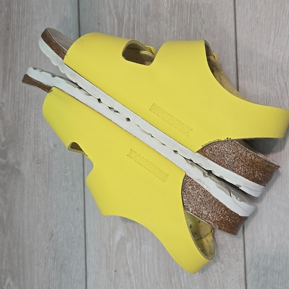 Birkenstock Women Milano Bright Yellow Sandals Leather Shoes Sz 37/6 Narrow - Picture 7 of 11